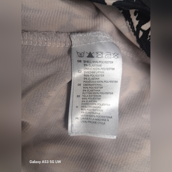 H&M S Slinky Stretch Knit Dress Gathered Ruched Black Ivory Floral Short Sleeve - Picture 5 of 5